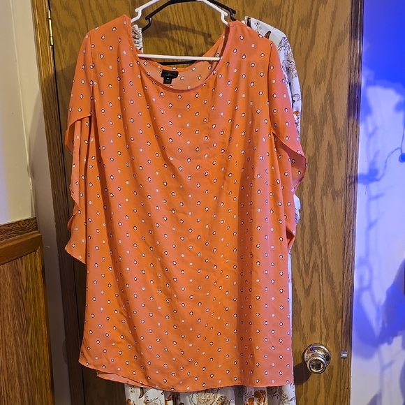 Worthington Woman Tops - Worthington Orange Oversized Blouse with Rounded Neckline